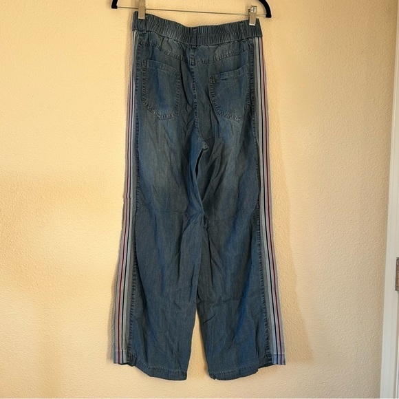 Coeur De Vague Blue Chambray Side Stripe Wide Leg Pants Women Medium - Picture 8 of 8